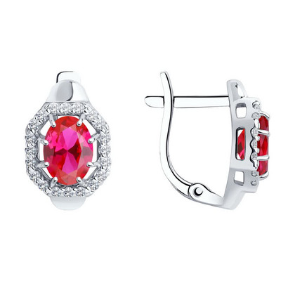 Серьги из серебра с корундами рубиновыми и фианитами 