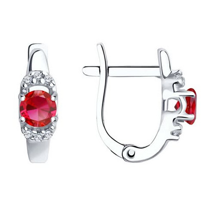 Серьги из серебра с корундами рубиновыми и фианитами