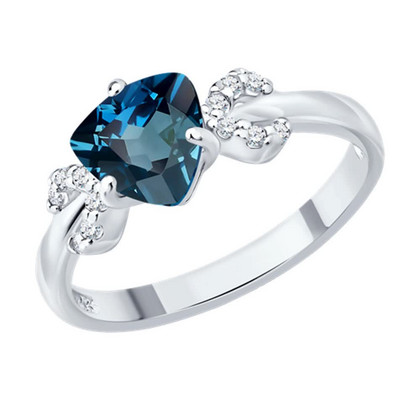 Inel din argint cu topaz London Blue și zirconiu cubic