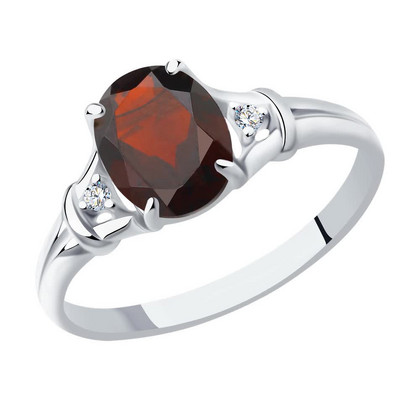 Inel din argint cu granat și zirconiu cubic