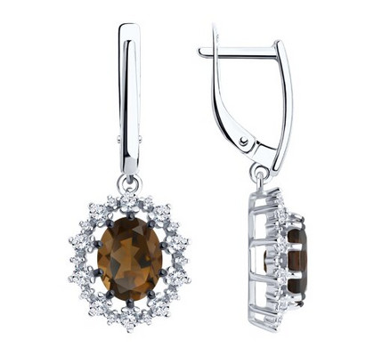 Cercei din argint cu rauchtopaz și zirconiu cubic
