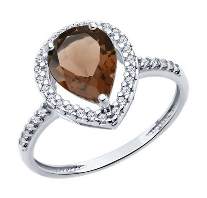 Inel din argint cu topaz fumuriu și zirconiu cubic