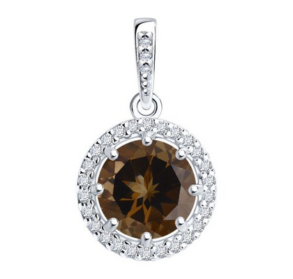 Pandantiv din argint cu topaz fumuriu și zirconiu cubic