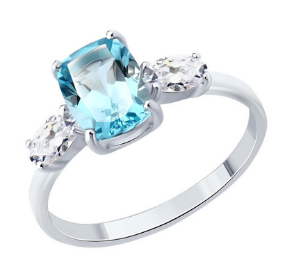 Inel de argint cu topaz și zirconiu cubic