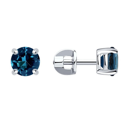 Cercei tip butoni (stud) din argint cu topaze London Blue