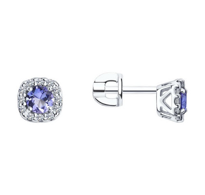 Cercei din argint cu tanzanite și zirconiu cubic