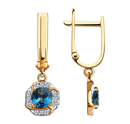 Серьги из золота с Лондон топазами и фианитами 