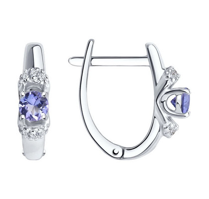 Cercei din argint cu tanzanite și zirconiu cubic
