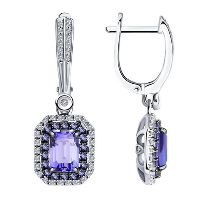 Cercei din aur alb cu diamante și tanzanite